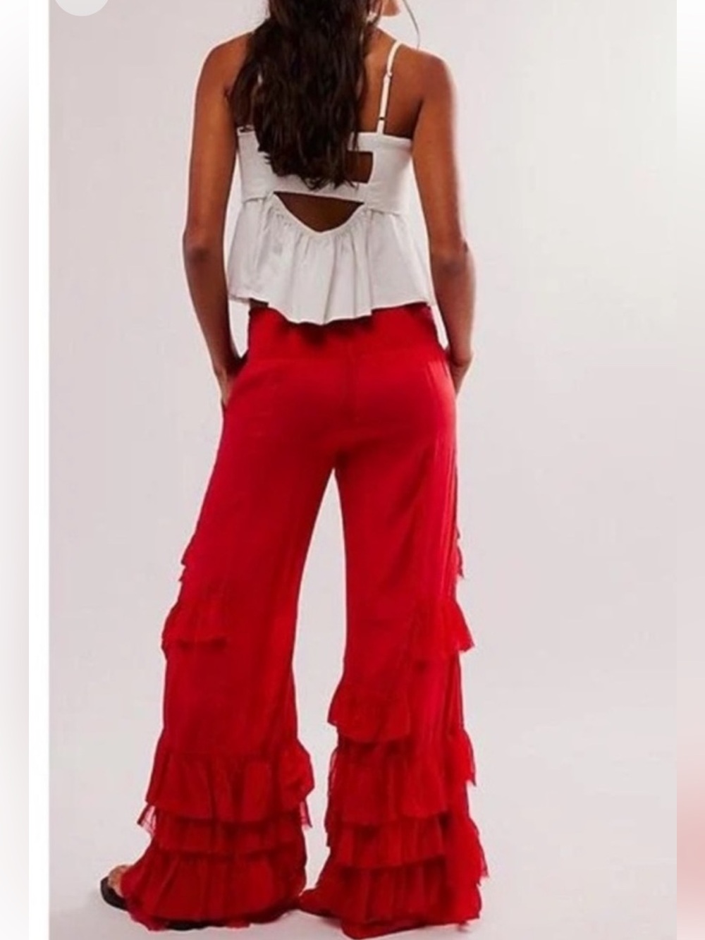 Free People Rock and Frill Ruffle Wide Leg Pants Medium Red Dhalia Rare - Picture 2 of 8